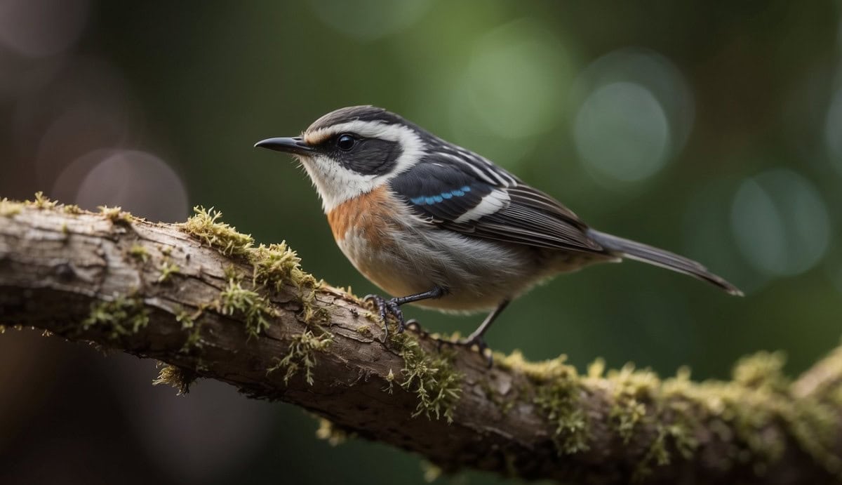 A small bird, the Trädkrypare Certhiidae, perches on a tree branch, its long tail curved as it searches for insects among the bark